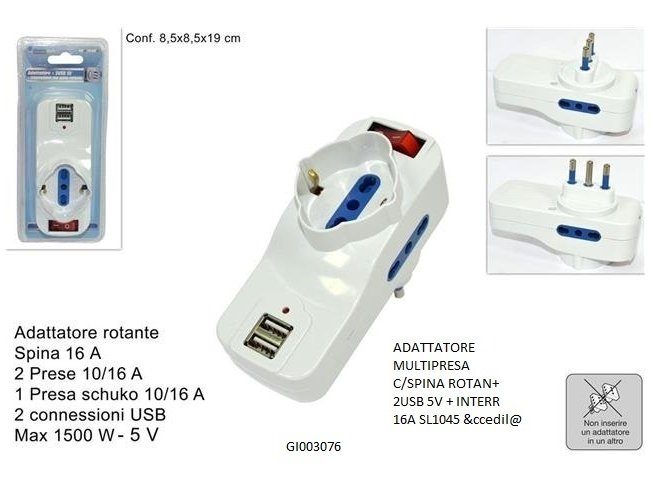 Zgjatues GI003076 ,2 USB ,3 priza